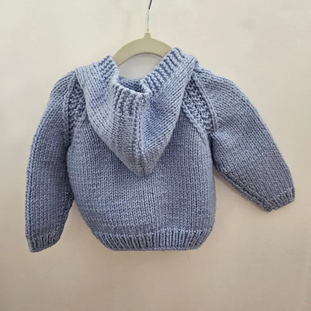 Handmade Knit Baby Hooded Sweater Cardigan Blue